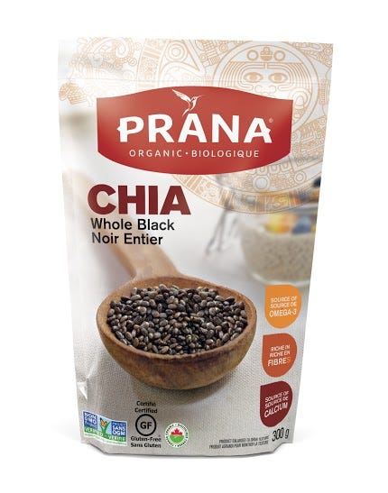 Prana Organic Chia, Black, Whole 300g