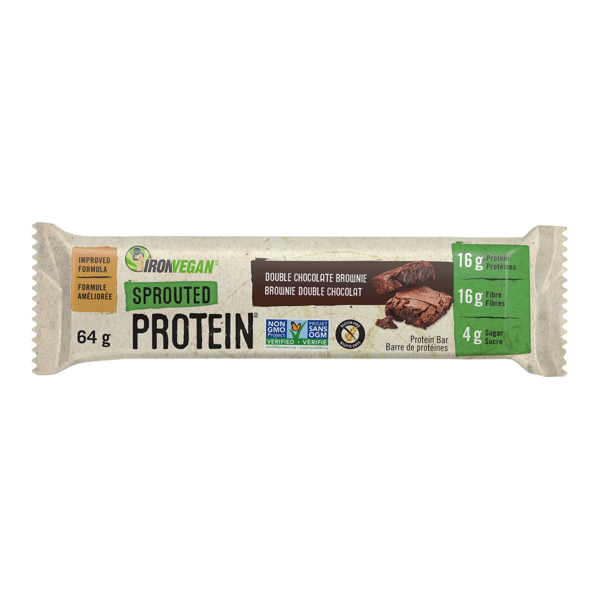 Iron Vegan Double Chocolate Brownie Sprouted Protein Bar 64g
