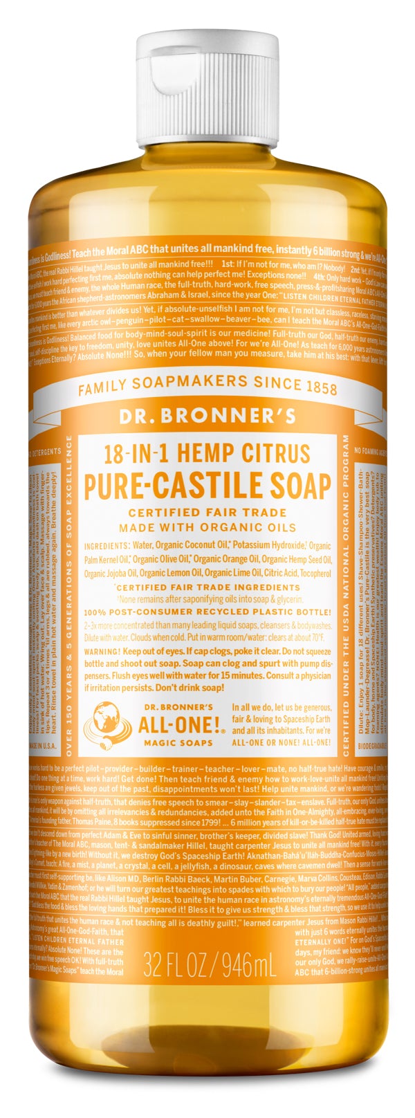 Dr. Bronner’s Organic Citrus Orange Oil Castile Soap 946ml