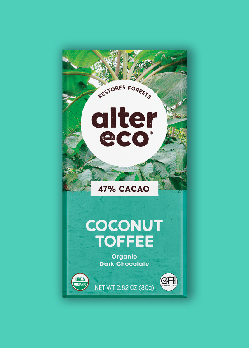 Alter Eco Organic Coconut Toffee 47% Dark Chocolate Bar 80g