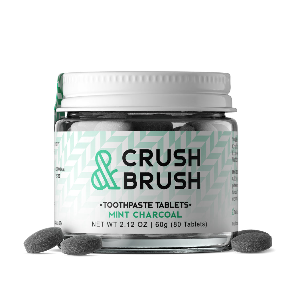 Nelson Naturals Crush & Brush Mint Charcoal Toothpaste Tablets Glass Jar 60g