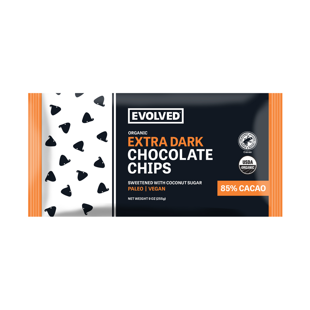 Evolved Extra Dark 85% Chocolate Chips Sweetened with Coconut Sugar 255g