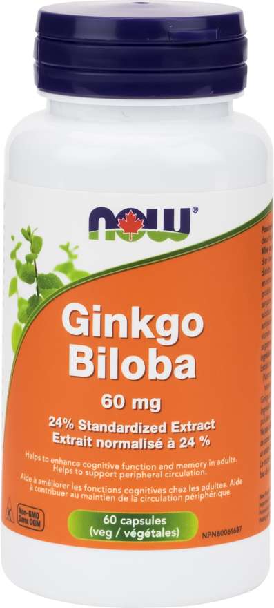 NOW Ginkgo Biloba 60mg 120 Vegetarian Capsules