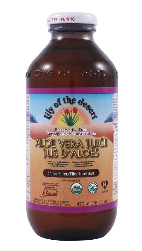 Lily Of The Desert Aloe Vera Inner Fillet Juice Preservative Free Glass 473ml