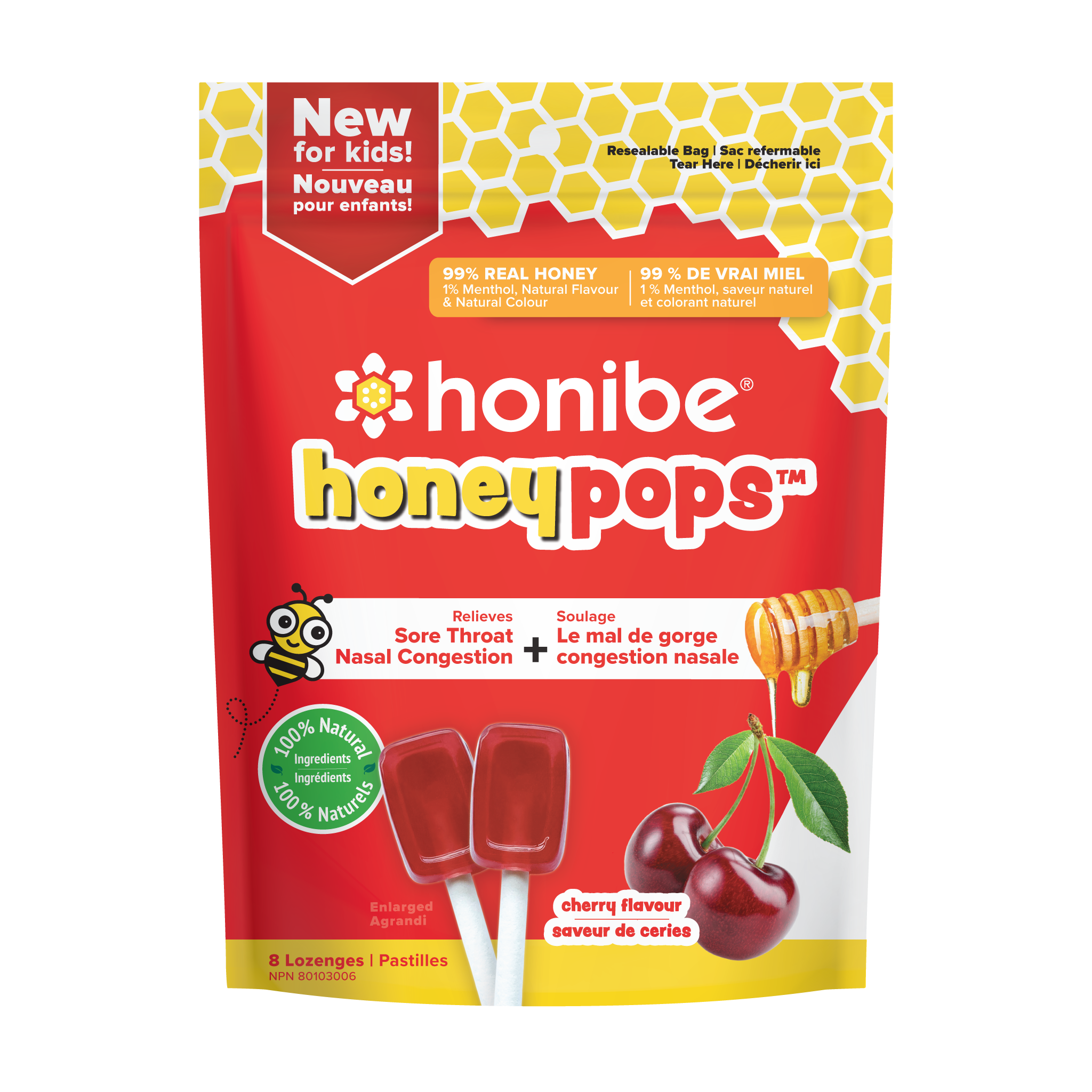 Honibe Honeypops Cherry 8 Lollipops