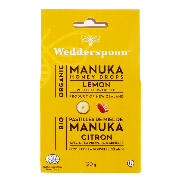 Wedderspoon Organic Manuka Honey Drops Lemon Lozenges 120g