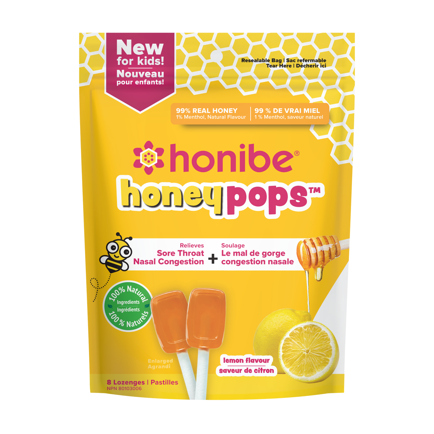 Honibe Honeypops Lemon 8 Lollipops