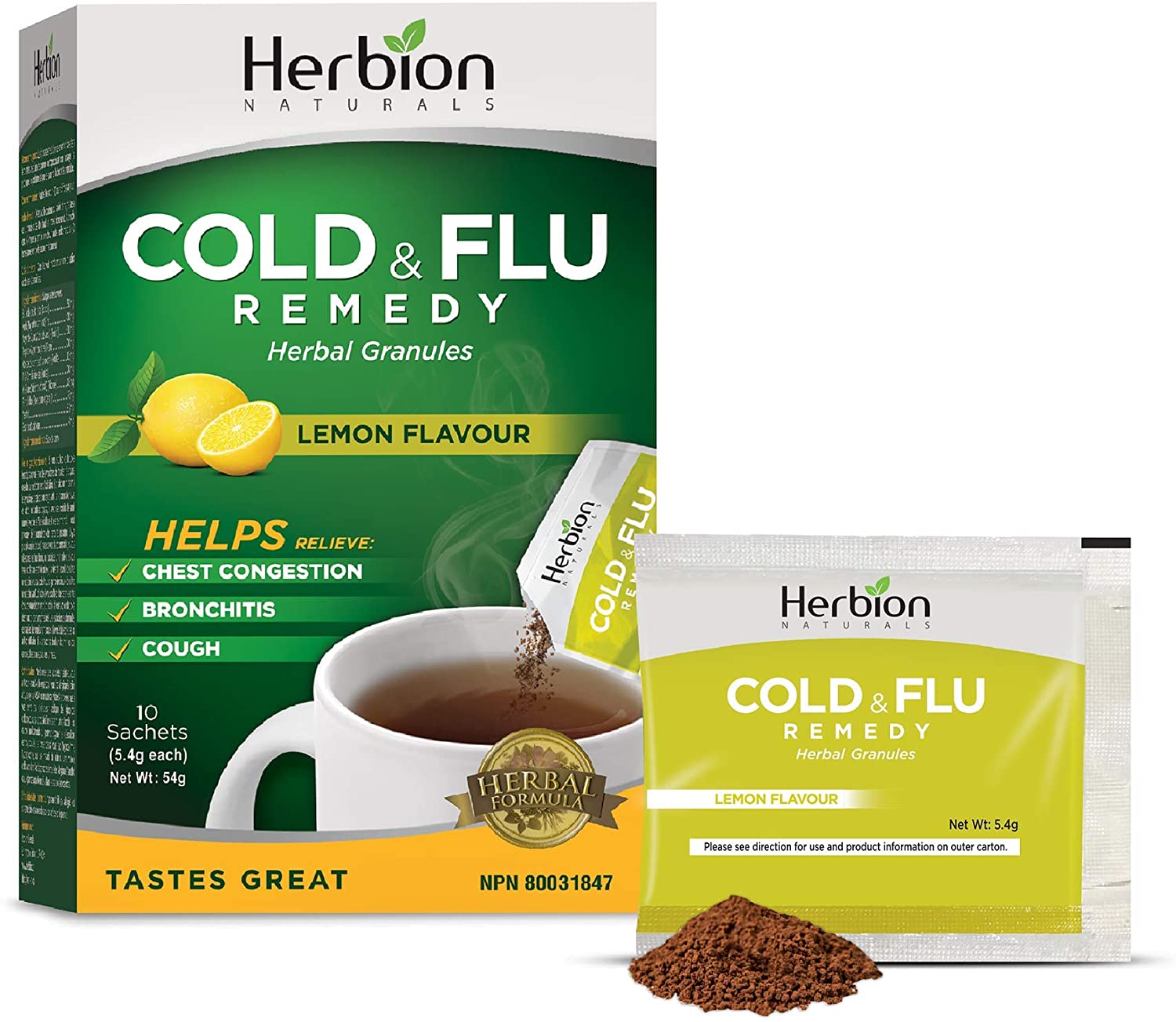 Herbion Naturals Cold & Flu Remedy Lemon 10 Sachets