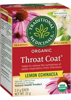 Traditional Medicinals Organic Throat Coat Lemon Echinacea Tea 16 Tea Bags