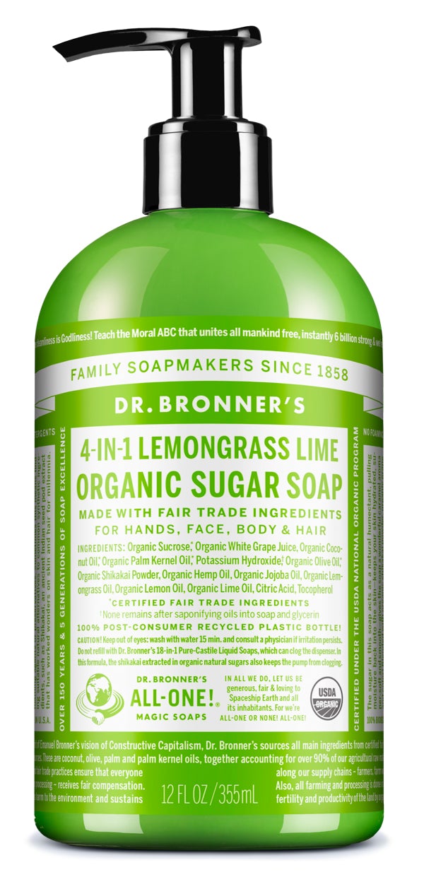 Dr. Bronner’s 4-in-1 Lemongrass Lime Organic Sugar Soap 355ml