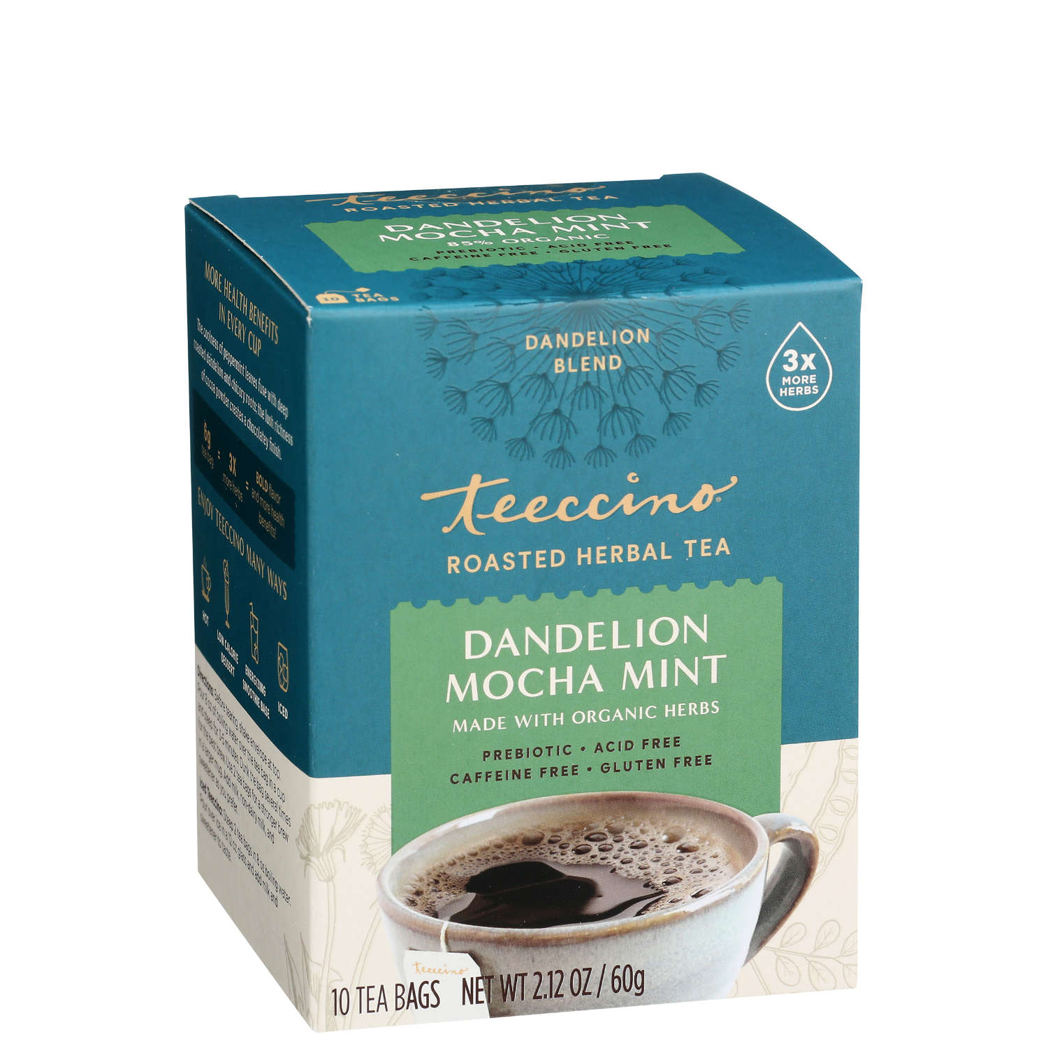 Teeccino Dandelion Mocha Mint Caffeine Free Herbal Coffee 10 Bags