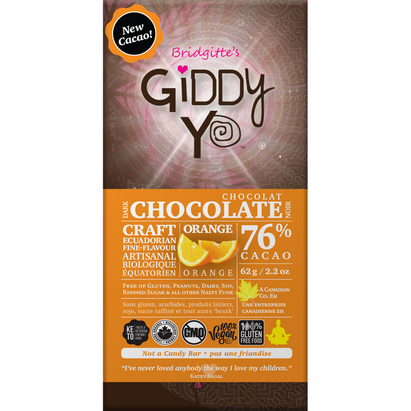 Giddy Yo Organic Orange 76% Dark Chocolate Bar 62g