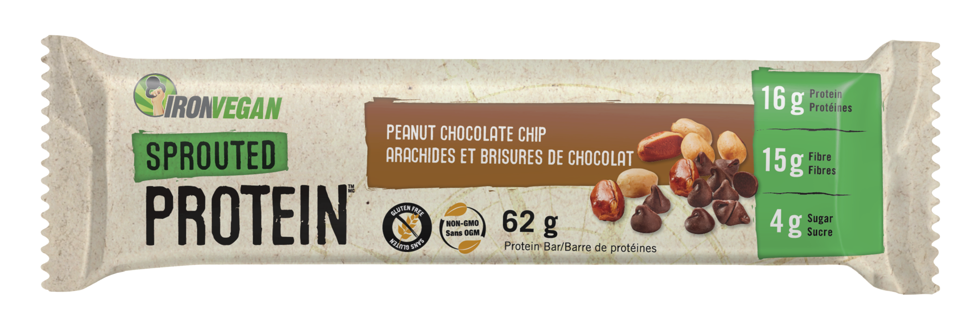 Iron Vegan Peanut Chocolate Chip Sprouted Protein Bar 62g