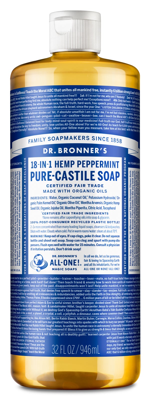 Dr. Bronner’s Organic Peppermint Castile Soap 946ml