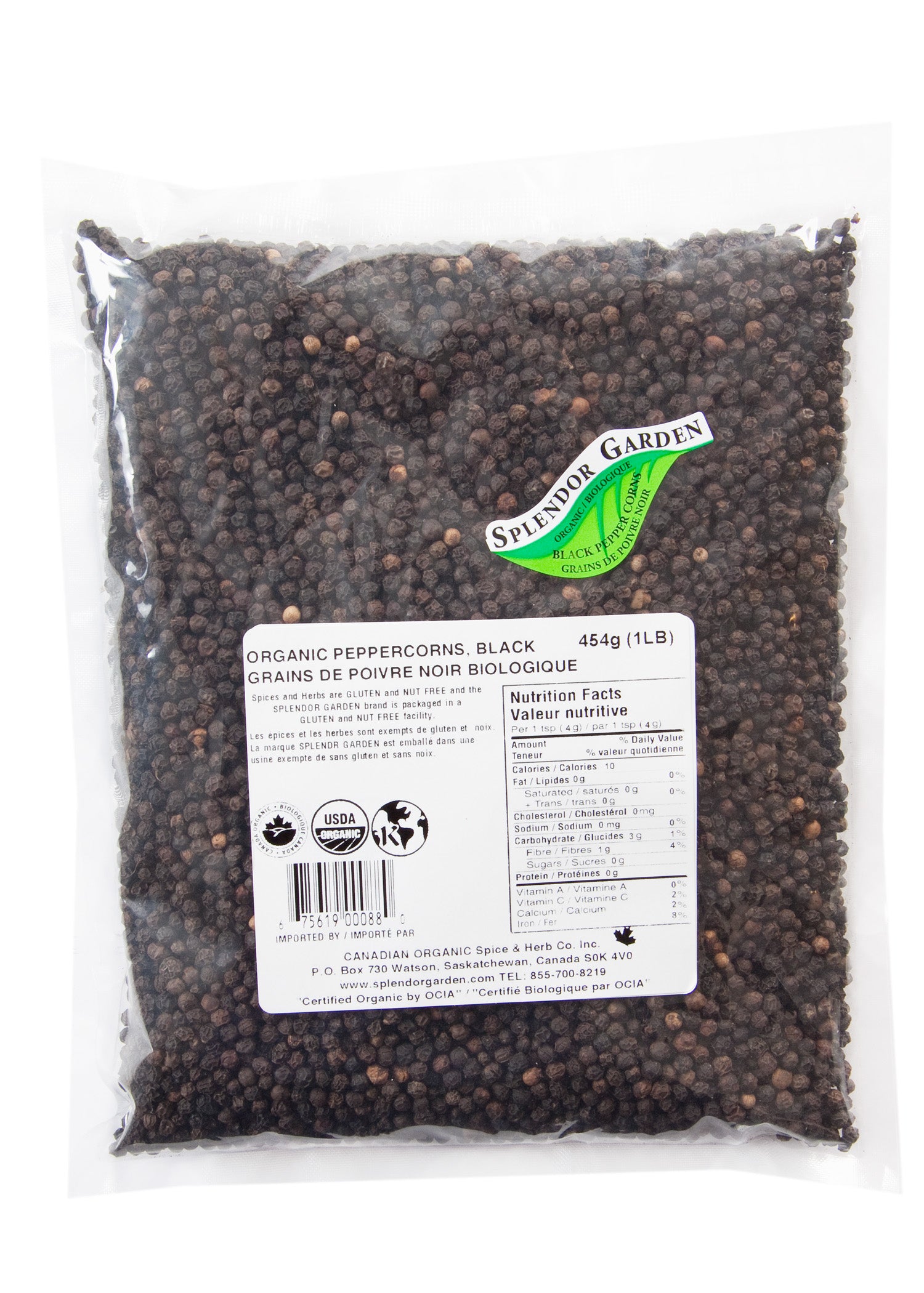 Splendor Garden Organic Black Peppercorns 454g