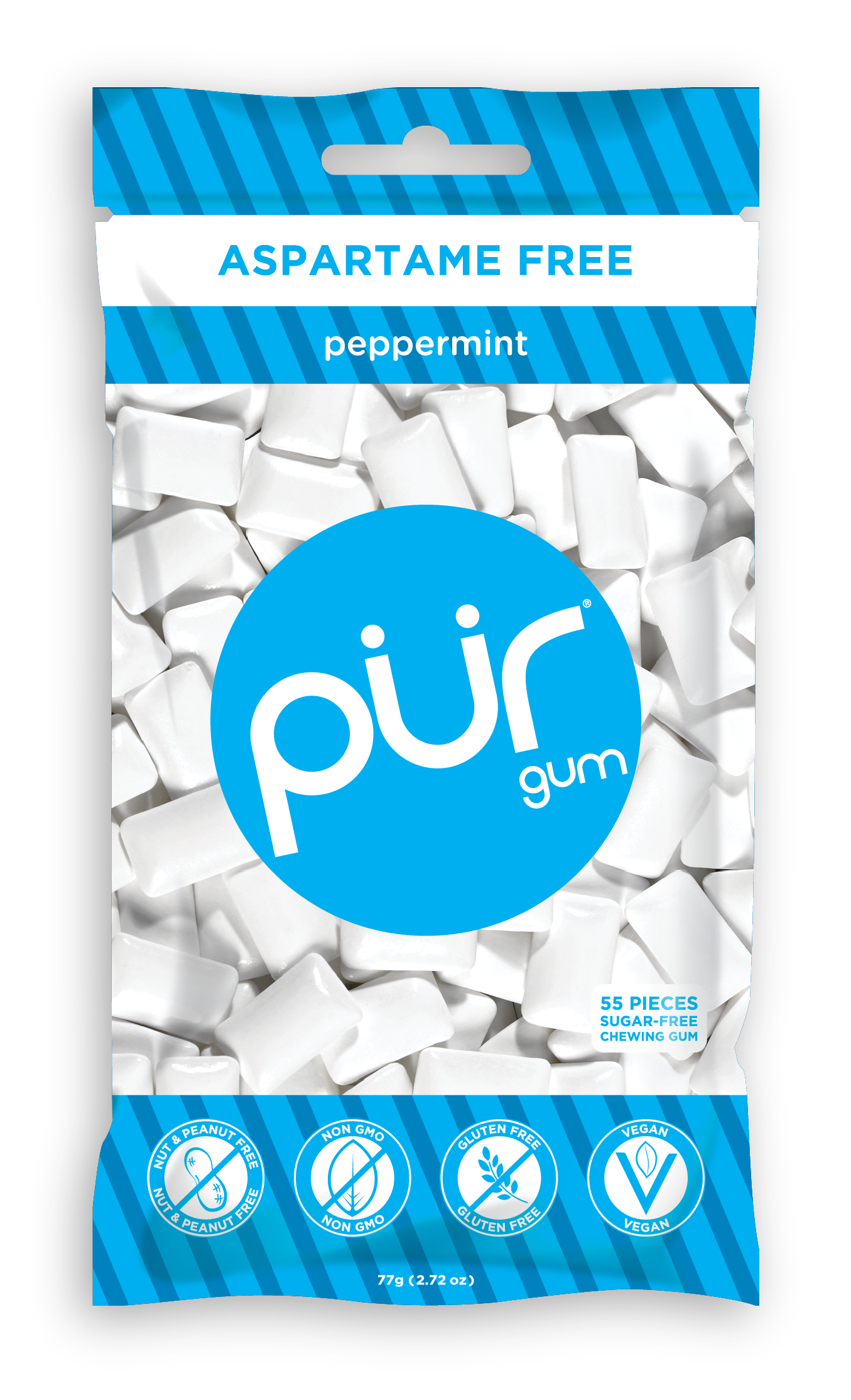 Pur Gum Sugar-Free Peppermint Gum Bag 80g  (55 Pieces)