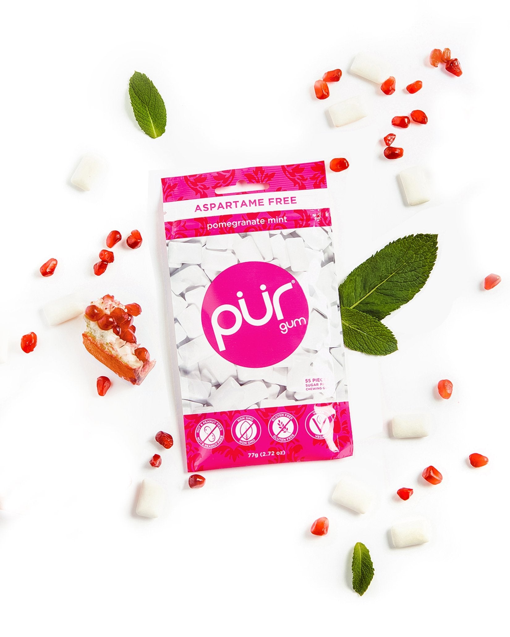 Pur Gum Sugar-Free Pomegranate Gum Bag 80g  (55 Pieces)