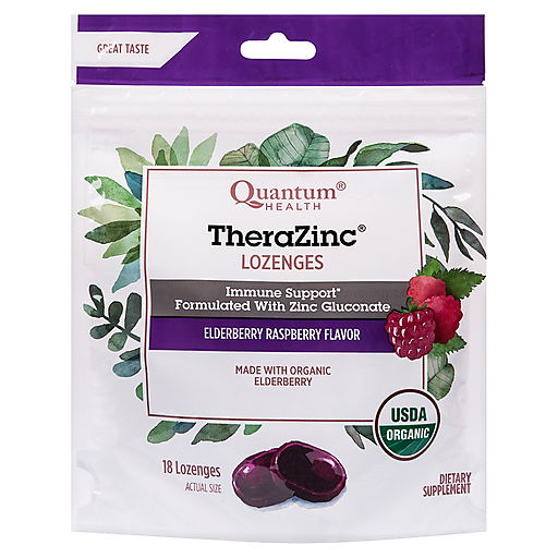 Quantum Organic TheraZinc Immune Support Lozenges Elderberry Raspberry 18 Lozenges