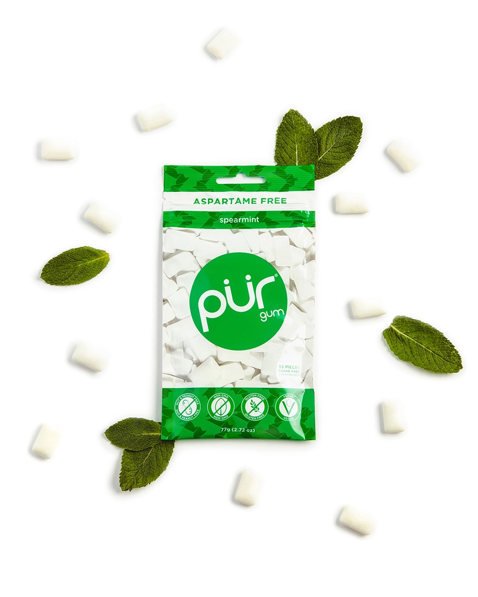 Pur Gum Sugar-Free Spearmint Gum Bag 80g  (55 Pieces)
