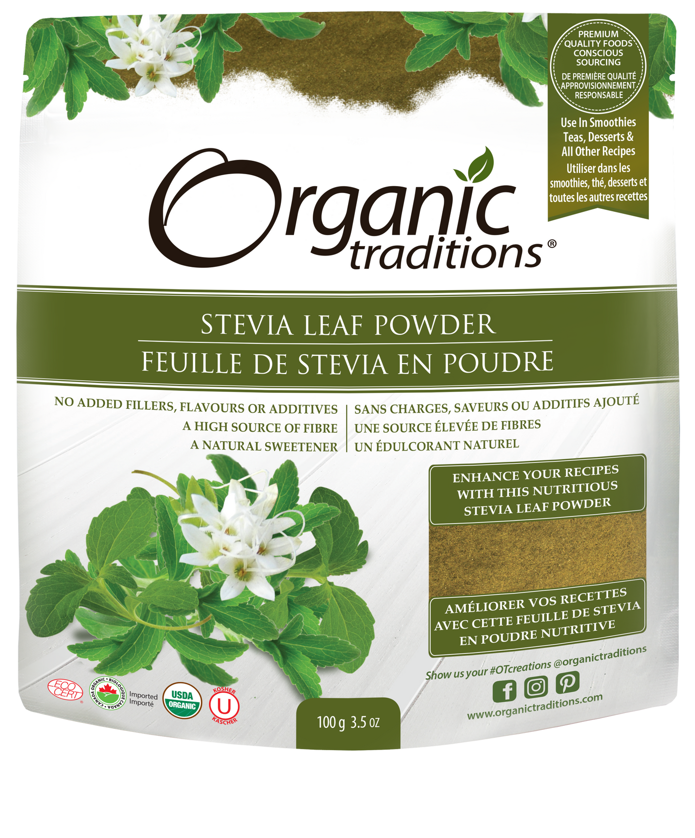 Organic Traditions Stevia Powder - Green Leaf 100g