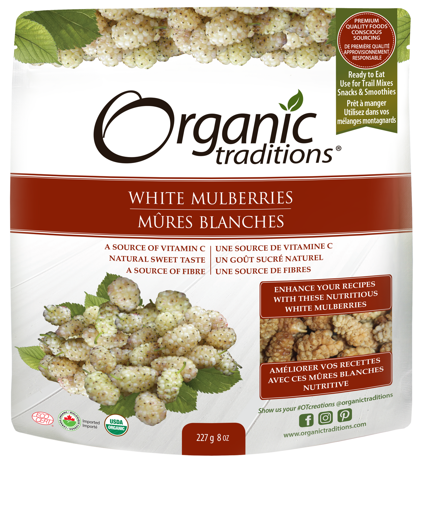 Organic Traditions Mulberries Dried White 227g